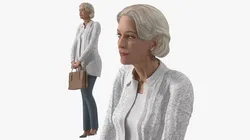 Elderly Woman with Handbag Rigged for Cinema 4D 3D model