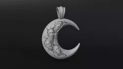 Gothic Crescent Moon Faces Pendant  3D print model