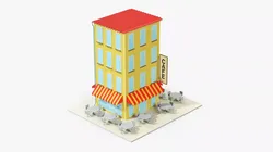 Low Poly Apartment Building with Cafe Low-poly 3D model
