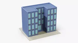 Low Poly Residential Building Blue Low-poly 3D model