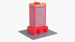 Modern Commercial Tower Low Poly Red Low-poly 3D model