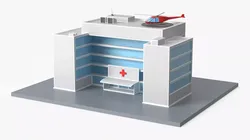 Modern Hospital Building with Helicopter Low Poly Low-poly 3D model