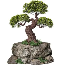 Outdoor Decorative Garden Bonsai Tree Plant on Stone Rock 3D model