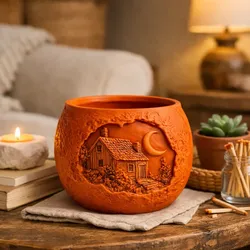 Rustic Cottage Moon Pot  Burnt Orange Ceramic Planter STL 3D model