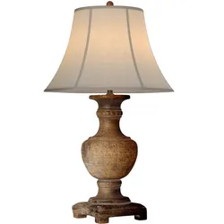 Rustic Distressed Nightstand Table Lamp With Carved Wood Base 3D model