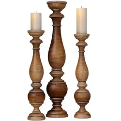 Rustic Wooden Aged Patinated Candle Holders 3D model