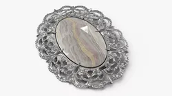 Vintage Silver Brooch with Onyx Stone 3D model