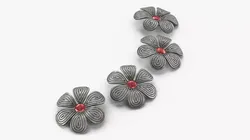 Vintage Silver Decorative Flowers with Gemstones 3D model