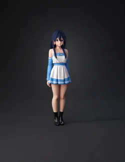 anime girl character wearing blue and white dress with long dark hair