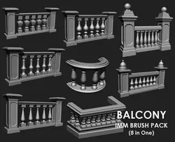 Balcony IMM Obj Brush Pack 8 in One 3D model