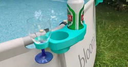 Beverage holder for metal frame garden pool