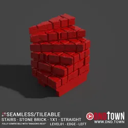 Floor - Stairs - Stone Bricks - Level01 - 1x1 - 90 Degrees LEFT - Bare Top - Edge - 01.1 (SCUFFED) - 3D Modular Dungeon Tile - DnD Town Minis (www.dnd.town)