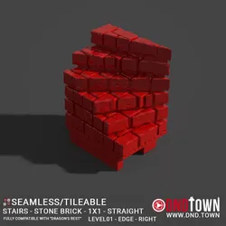 Floor - Stairs - Stone Bricks - Level01 - 1x1 - 90 Degrees RIGHT - Bare Top - Edge - 01.1 (SCUFFED) - 3D Modular Dungeon Tile - DnD Town Minis (www.dnd.town)