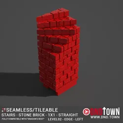 Floor - Stairs - Stone Bricks - Level02 - 1x1 - 90 Degrees LEFT - Bare Top - Edge - 01.1 (SCUFFED) - 3D Modular Dungeon Tile - DnD Town Minis (www.dnd.town)