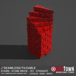 Floor - Stairs - Stone Bricks - Level02 - 1x1 - 90 Degrees RIGHT - Bare Top - Edge - 01.1 (SCUFFED) - 3D Modular Dungeon Tile - DnD Town Minis (www.dnd.town)