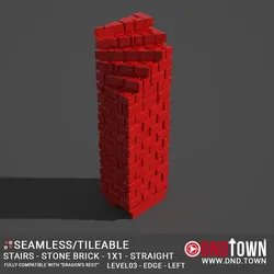 Floor - Stairs - Stone Bricks - Level03 - 1x1 - 90 Degrees LEFT - Bare Top - Edge - 01.1 (SCUFFED) - 3D Modular Dungeon Tile - DnD Town Minis (www.dnd.town)