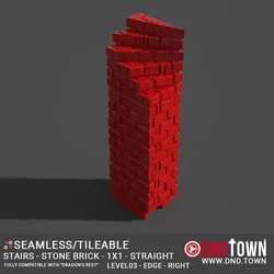 Floor - Stairs - Stone Bricks - Level03 - 1x1 - 90 Degrees RIGHT - Bare Top - Edge - 01.1 (SCUFFED) - 3D Modular Dungeon Tile - DnD Town Minis (www.dnd.town)