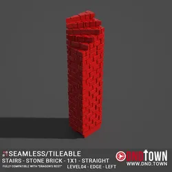Floor - Stairs - Stone Bricks - Level04 - 1x1 - 90 Degrees LEFT - Bare Top - Edge - 01.1 (SCUFFED) - 3D Modular Dungeon Tile - DnD Town Minis (www.dnd.town)