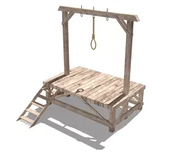 Gallows wooden platform with rope hanging from it Low-poly 3D model