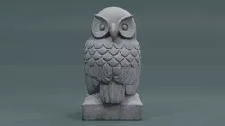 Stone Owl Statue with its head turned 180 degrees Low-poly 3D model