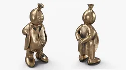 Gold Plated Capitalist Figure with Money Bag Head 3D model