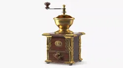 Hand-Crank Coffee Grinder Gold 3D model