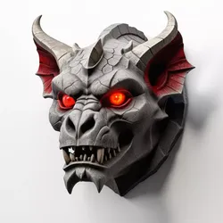 Stone Gargoyle Head with Glowing Eyes 3D model