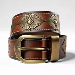 Worn Leather Belt with Tooled Design 3D model
