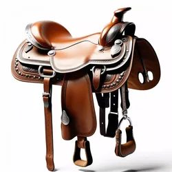 Worn Leather Saddle with Silver Conchos 3D model