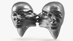 Dual-Face Sculpture with Kiss Motif Silver 3D model