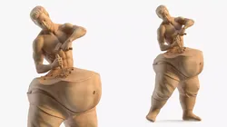 Man Carving Himself Statue Wood 3D model