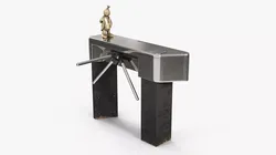 Money Bag Head Capitalist Stand on Metro Turnstile 3D model