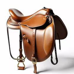 Worn Leather Saddle with Brass Stirrups 3D model