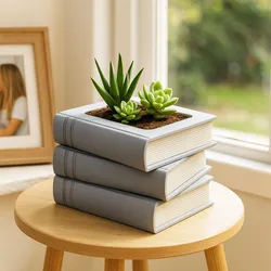 Book Planter, Succulent & Cactus Pot, Book Plant Shelf, Stacked Book Planter, Gift for Book Lover - Teacher