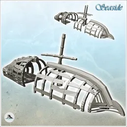 Boat hull with mast (3) - Pirate Jungle Island Beach Piracy Caribbean Medieval Skull Renaissance