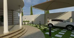 Awning house with car parked in driveway 3D model