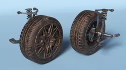 Dirty Front Car Wheel with Suspension 3D model