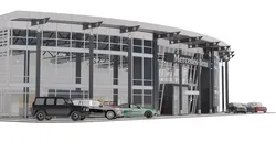 Mercedes-Benz Dealership Building with Six Car Models 3D model