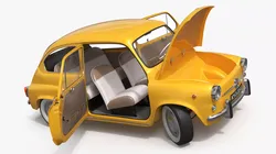 Retro Coupe Fiat 600 Yellow Rigged for Maya 3D model