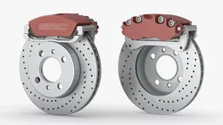SSBC Drilled Brake Rotor with Red Caliper 3D model
