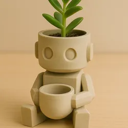 Adorable Robot Planter with Cup | 3D Printable Cute Sci-Fi Pot | Desk Decor & Gift Idea