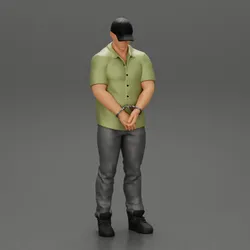 handcuff man in cap standing