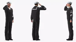 Asian Sailor US Navy in Black Uniform Rigged 3D model