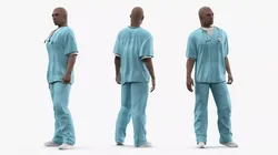 Black Health Care Worker in Overalls Rigged for Maya 3D model