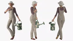 Elderly Woman Gardener with Watering Can Rigged for Maya 3D model