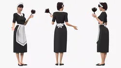 Housemaid Character with Duster Rigged for Cinema 4D 3D model