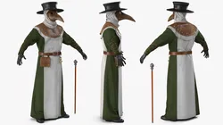 Plague Doctor Costume with Staff 3D model