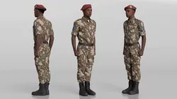 Somali Soldier Stands at Attention in Camouflage Fur 3D model