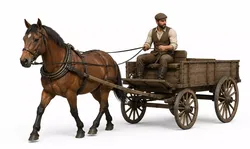 Traditional Horse Cart Driver Character Wooden Wagon Transport 3D model