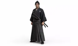 Traditional Japanese Samurai Warrior Character Kimono Outfit  3D model